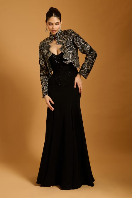 Siddartha Tytler Trifecta Petal Embroidered Cropped Jacket 