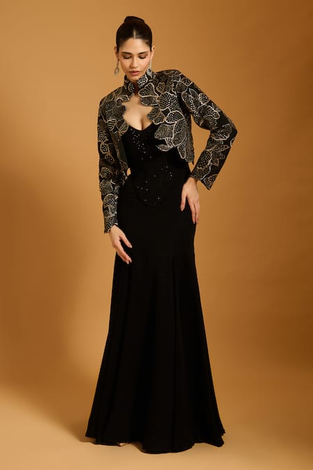 Siddartha Tytler Crystal Quilted Embellished Corset 