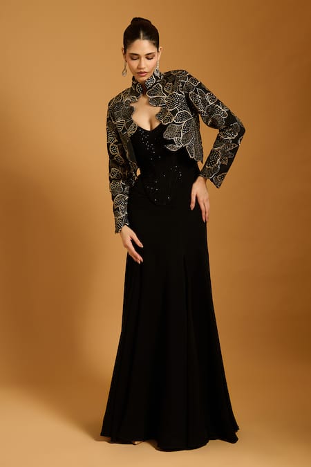 Siddartha Tytler_Black Knit Plain Fishtail Skirt _Online_at_Aza_Fashions