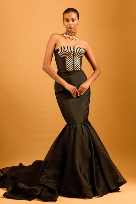 Siddartha Tytler Structured Stripe Pattern Corset Top 