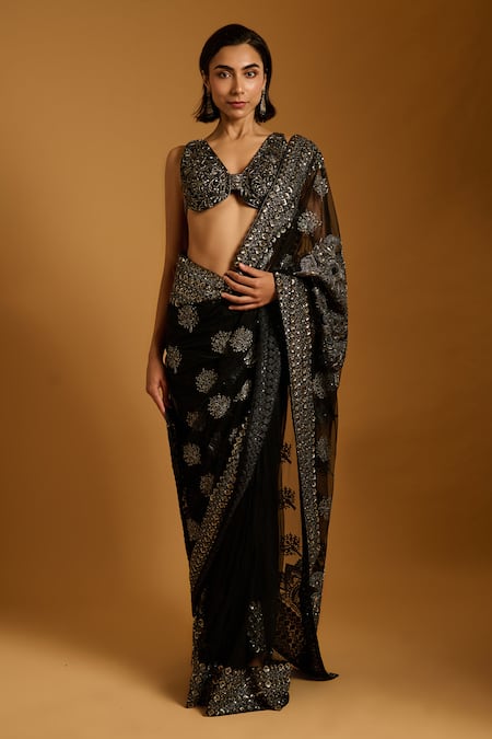 Siddartha Tytler Sequin Embroidered Saree With Blouse 