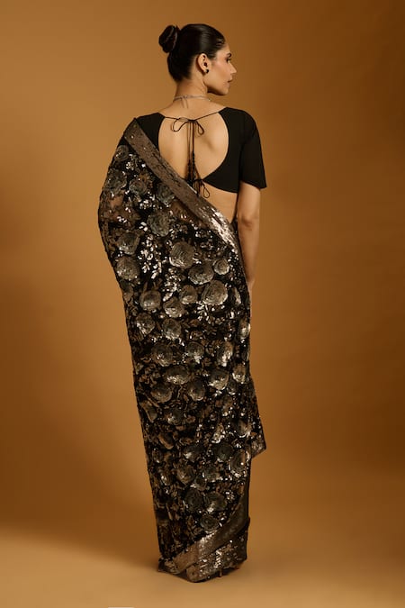 Siddartha Tytler Embroidered Floral Sequin Saree With Blouse 