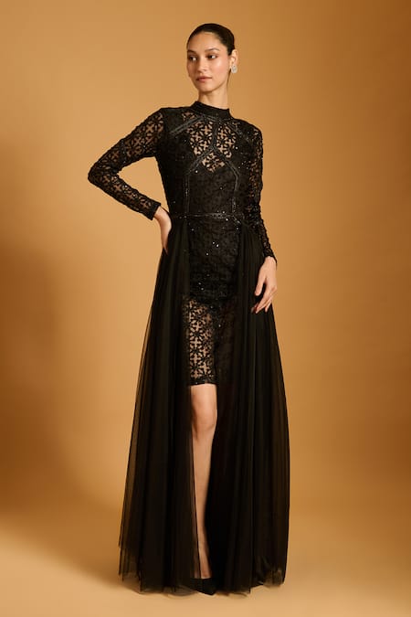 Siddartha Tytler Embroidered Sheer Gown