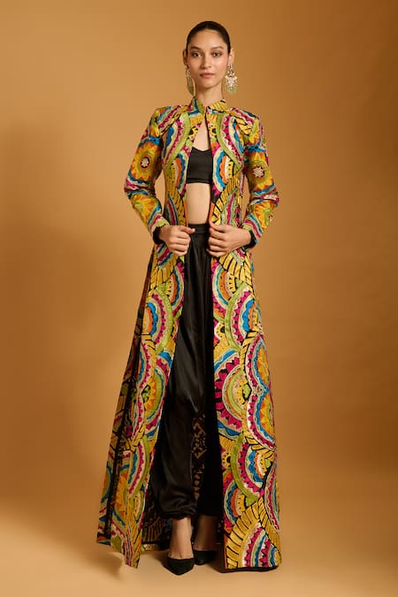 Siddartha Tytler Mandala Applique Long Jacket Set 