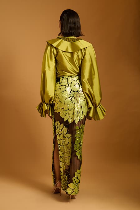 Siddartha Tytler Sequin Floral Motif Sheer Skirt 