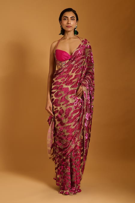 Siddartha Tytler Sequin Embroidered Saree With Corset