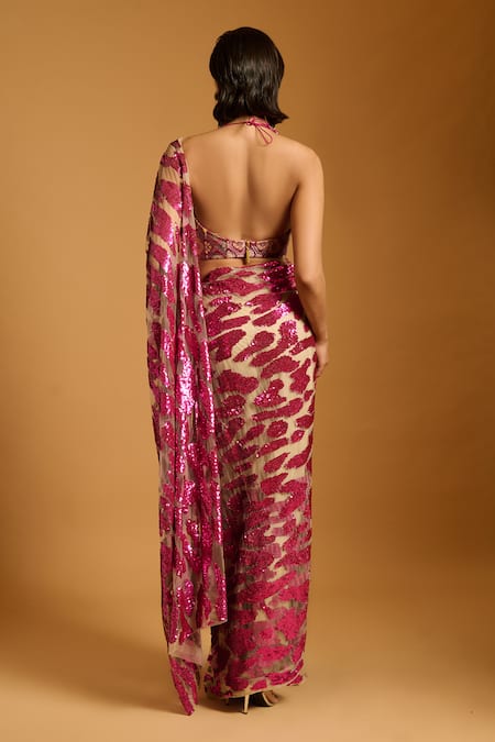 Siddartha Tytler Sequin Embroidered Saree With Corset