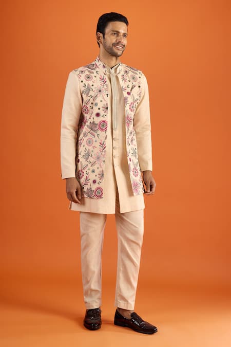 Buy Arihant Rai Sinha Cream Handloom Cotton, Silk Embroidery Bundi And Kurta Set Buy_Arihant Rai Sinha_Cream Handloom Cotton, Silk Embroidery Bundi And Kurta Set
