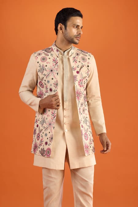 Shop Arihant Rai Sinha Cream Handloom Cotton, Silk Embroidery Bundi And Kurta Set Shop_Arihant Rai Sinha_Cream Handloom Cotton, Silk Embroidery Bundi And Kurta Set