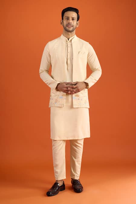 Arihant Rai Sinha Floral Embroidered Bundi & Kurta Set 