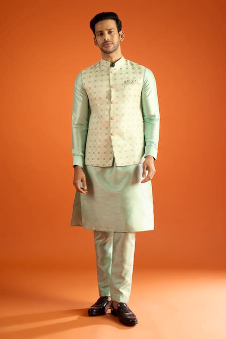 Arihant Rai Sinha Geometric Pattern Bundi & Kurta Set 