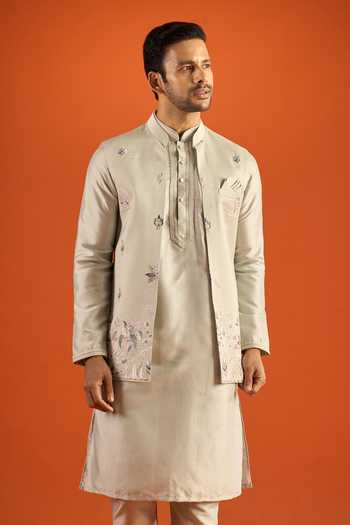 Shop Arihant Rai Sinha Green Silk Embroidery Bundi And Kurta Set Shop_Arihant Rai Sinha_Green Silk Embroidery Bundi And Kurta Set