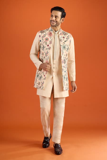 Arihant Rai Sinha Kurta Set With Floral Pattern Bundi 