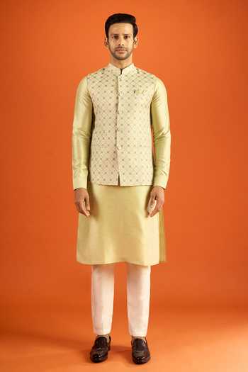 Buy_Arihant Rai Sinha_Green Kurta And Sleeveless Bundi Set _Online_at_Aza_Fashions