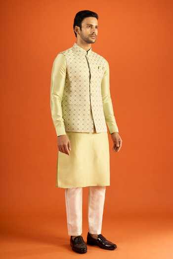 Shop_Arihant Rai Sinha_Green Kurta And Sleeveless Bundi Set _Online_at_Aza_Fashions