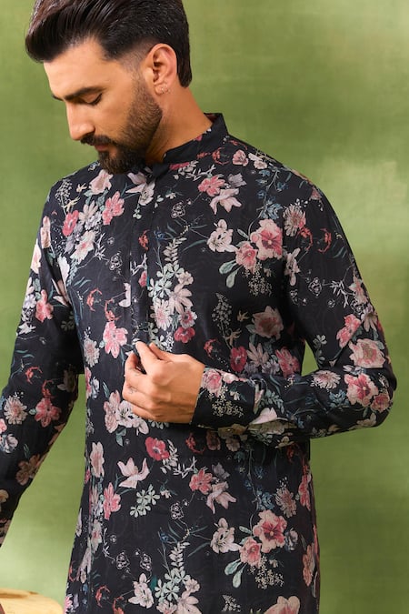 Buy Spring Break Black Silk, Cotton Digital Print Kurta Set Online at Aza Fashions Buy_Spring Break_Black Silk, Cotton Digital Print Kurta Set _Online_at_Aza_Fashions