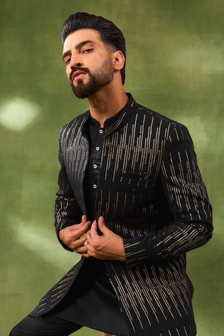 Buy Spring Break Black Viscose, Cotton Satin Embroidery, Sequins Jacket And Kurta Set Buy_Spring Break_Black Viscose, Cotton Satin Embroidery, Sequins Jacket And Kurta Set