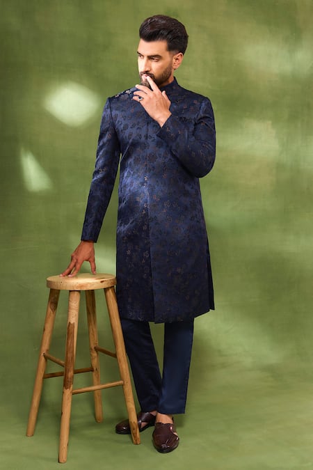 Spring Break Floral Jacquard Woven Sherwani Set 