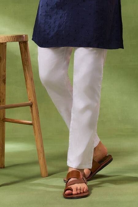 Buy_Spring Break_Blue Silk, Cotton Embroidery Navy Thread Kurta Set _Online_at_Aza_Fashions