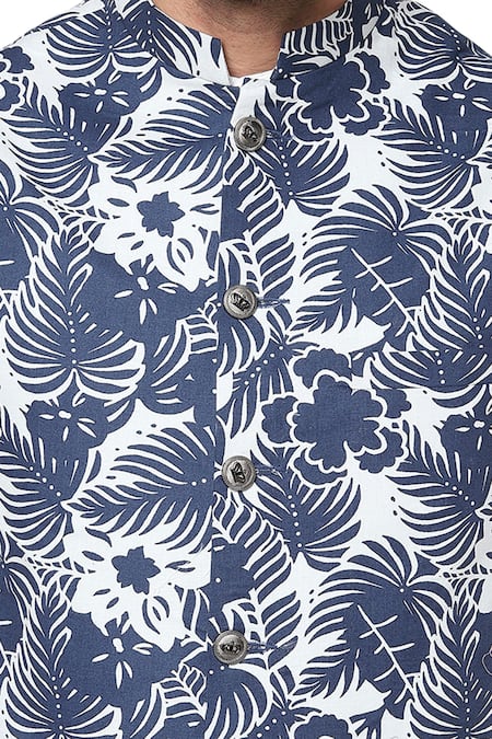 Buy_Spring Break_Blue Cotton Tropical Print Nehru Jacket 