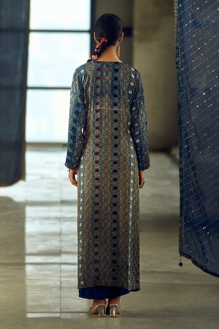 Samyukta Singhania Geometric Print Longline Jacket Dhoti Skirt Set 