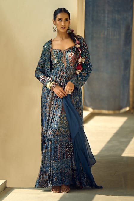 Samyukta Singhania Geometric & Floral Print Anarkali Set 