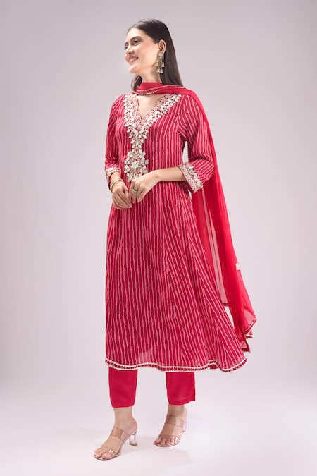 Buy Samyukta Singhania Pink Chinon, Silk, Shantoon, Chiffon Embroidery, Gota Bandhani Print Kurta Set Online at Aza Fashions Buy_Samyukta Singhania_Pink Chinon, Silk, Shantoon, Chiffon Embroidery, Gota Bandhani Print Kurta Set _Online_at_Aza_Fashions