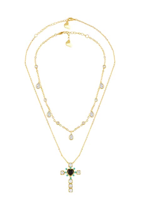 Isharya Gold Plated Cross Layers Necklace - 2 Pcs 