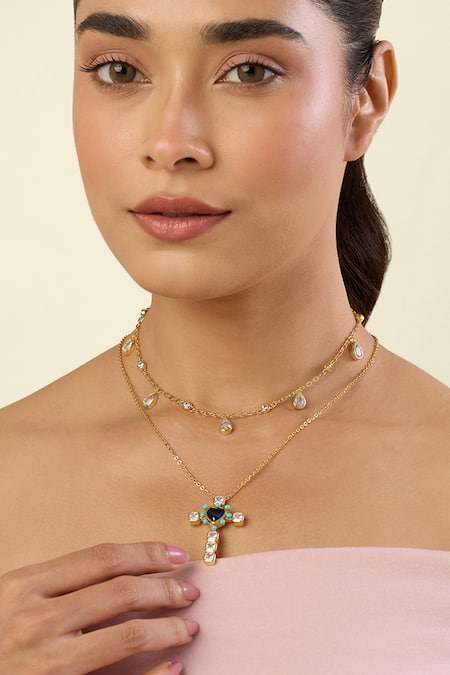 Isharya Gold Plated Cross Layers Necklace - 2 Pcs 