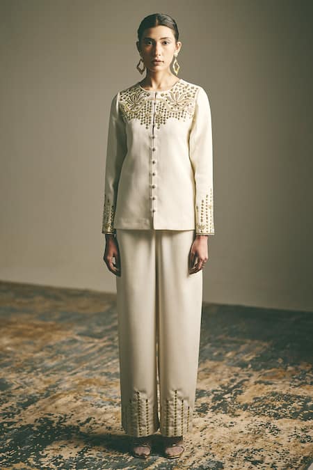 Shimona Metallic Embroidered Top & Pant Set 