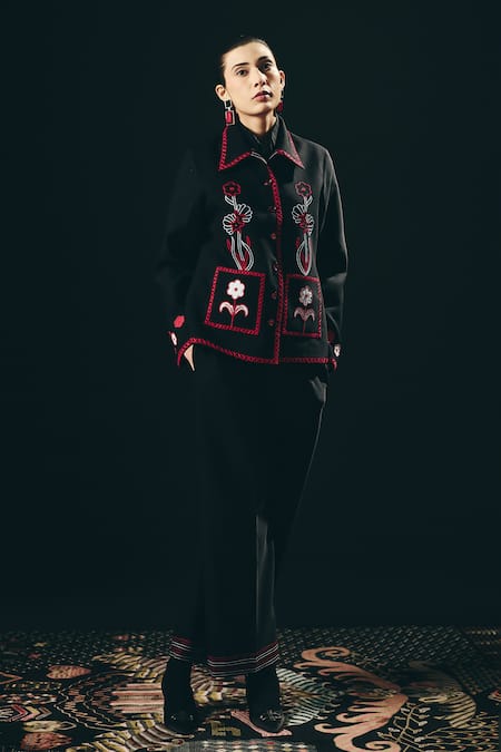 Shimona Noire Embroidered Jacket & Pant Set 