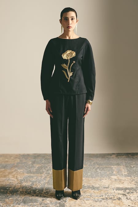 Shimona Noire Metallic Rose Top & Pant Set 