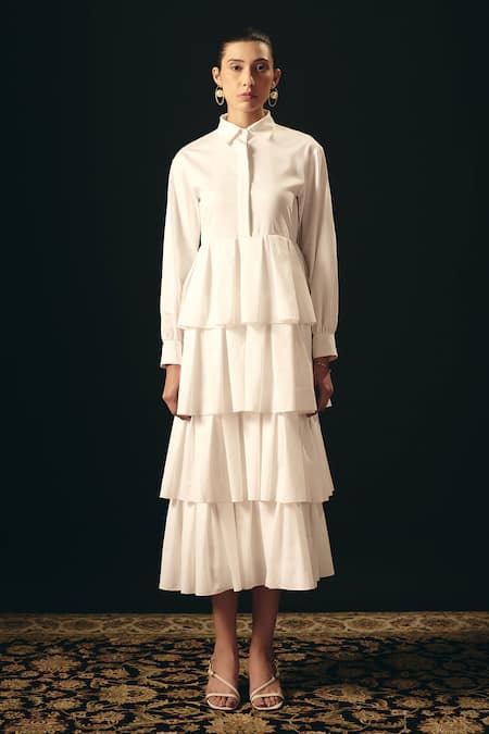 Shimona Ruffle Layered Cotton Satin Dress 
