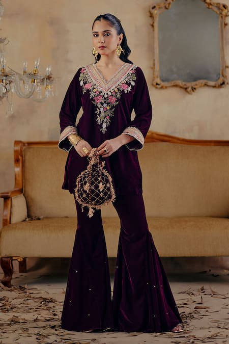 Ajiesh Oberoi Maaheru Embroidered Kurta Sharara Set 