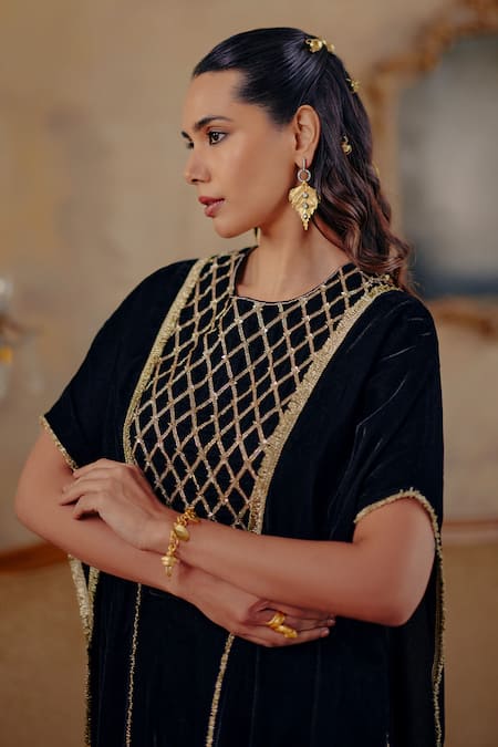 Ajiesh Oberoi Black Velvet Embroidery Ruaab Cape And Pant Set Online at Aza Fashions Ajiesh Oberoi_Black Velvet Embroidery Ruaab Cape And Pant Set _Online_at_Aza_Fashions