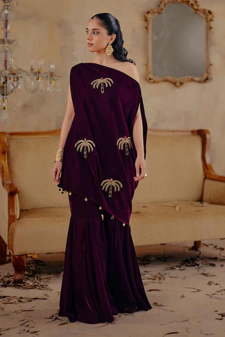 Ajiesh Oberoi Fitoor Velvet One Shoulder Tunic Pant Set 
