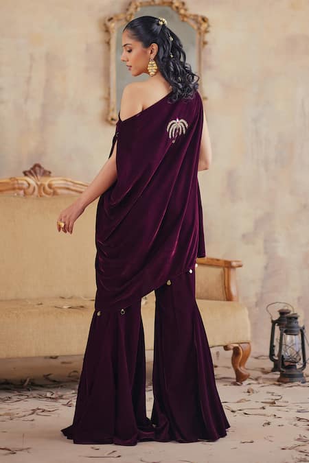 Ajiesh Oberoi Fitoor Velvet One Shoulder Tunic Pant Set 