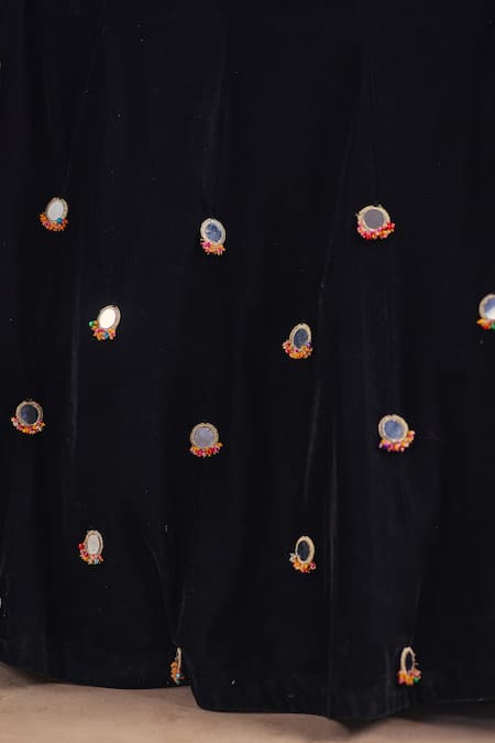 Shop Ajiesh Oberoi Black Velvet Embroidery, Zari, Mirrors Chandni Emboidered Top And Sharara Set Online at Aza Fashions Shop_Ajiesh Oberoi_Black Velvet Embroidery, Zari, Mirrors Chandni Emboidered Top And Sharara Set _Online_at_Aza_Fashions