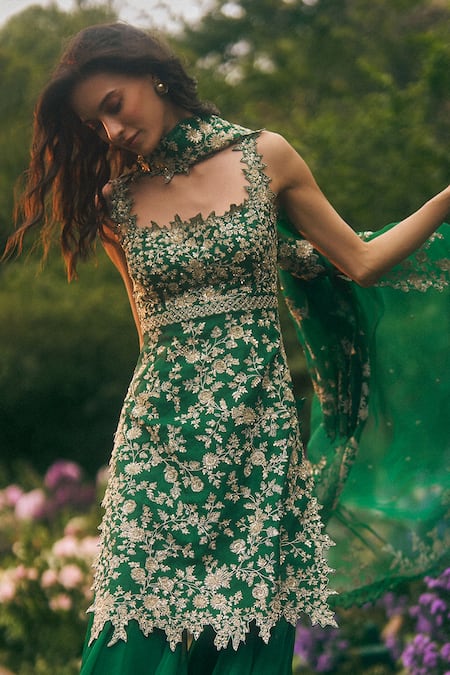 Anushree Reddy Organza Embroidered Kurta Sharara Set 