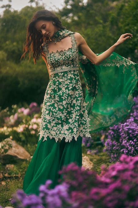 Anushree Reddy Organza Embroidered Kurta Sharara Set 