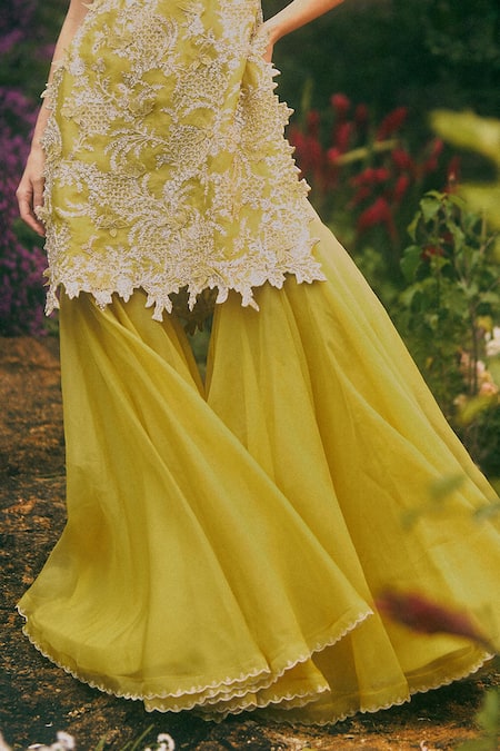 Anushree Reddy_Yellow Organza Embroidery, Zari Kurta Set _Online_at_Aza_Fashions