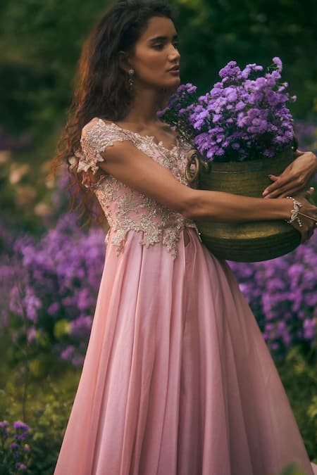 Anushree Reddy Embroidered Organza Gown & Pant Set 