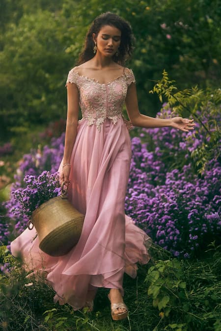 Anushree Reddy Embroidered Organza Gown & Pant Set 