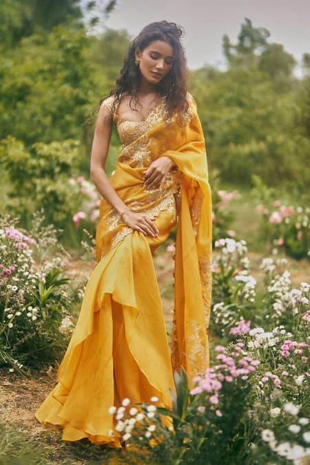 Anushree Reddy Ruffle Organza Saree With Unstitched Blouse Piece 