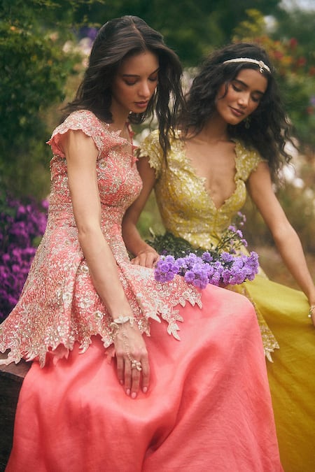 Anushree Reddy Zari Embroidered Peplum Top & Pant Set 