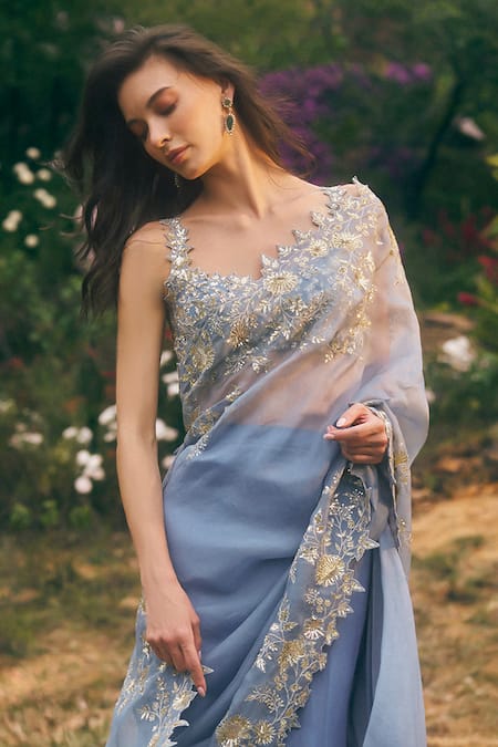 Anushree Reddy Zari Embroidered Saree With Unstitched Blouse Piece 