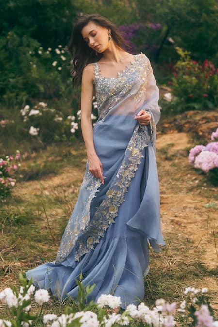 Anushree Reddy Zari Embroidered Saree With Unstitched Blouse Piece 