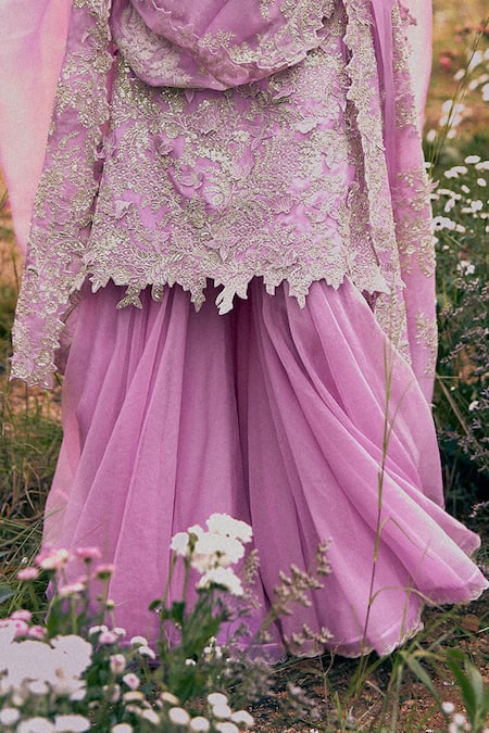 Anushree Reddy_Lavender Organza Embroidery, Zari Square Neck Embellished Kurta Sharara Set _Online_at_Aza_Fashions