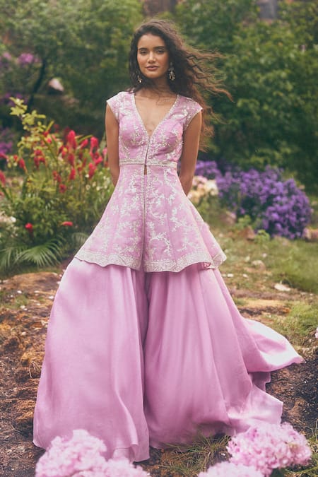 Anushree Reddy Embroidered Peplum Top & Flared Pant Set 