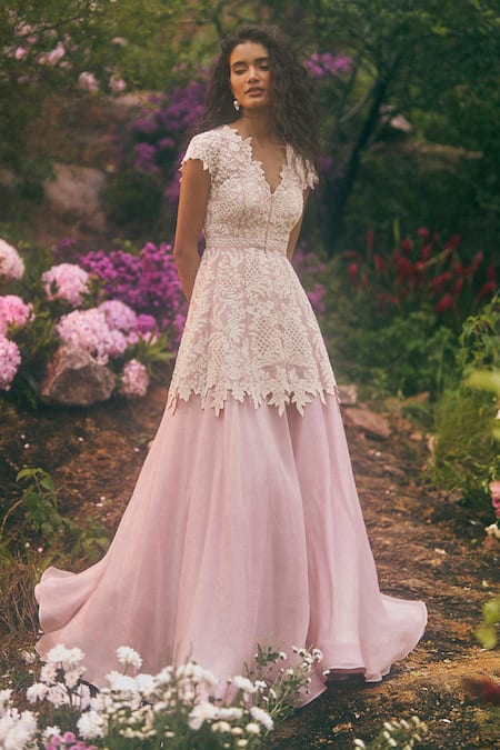 Anushree Reddy Embroidered Peplum Top & Flared Pant Set 